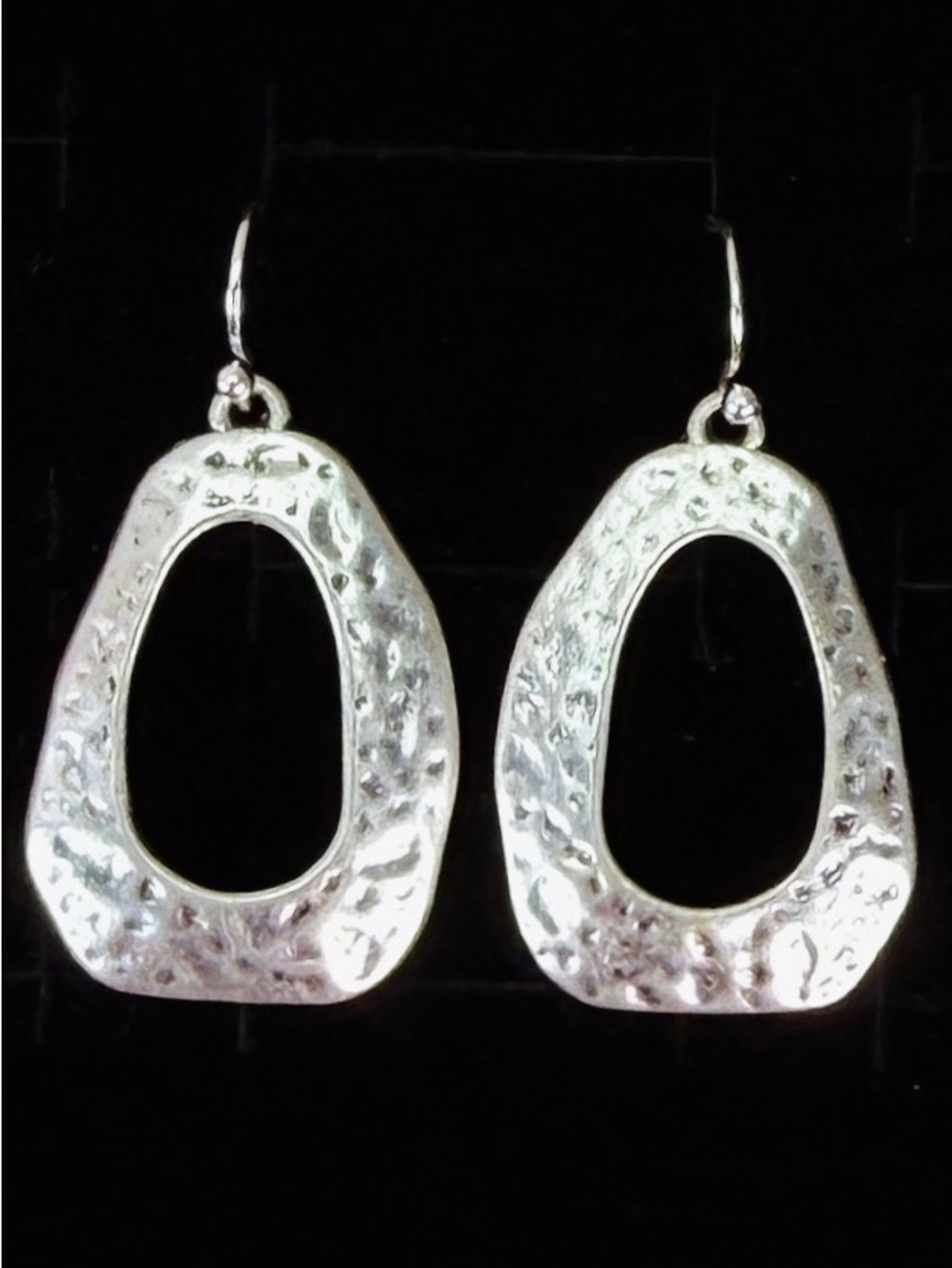 Vintage weighted, modernist hammered costume pierced Silvertone earrings